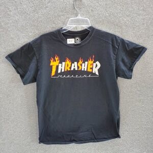 Thrasher Men T-Shirt Medium Black Logo Skateboard Graphic Short Sleeve Adult Tee